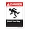 Signmission ANSI Danger Sign, Watch Your Step 1, 24in X 18in Aluminum, 18" W, 24" L, Landscape OS-DS-A-1824-L-19897 - alternate 1